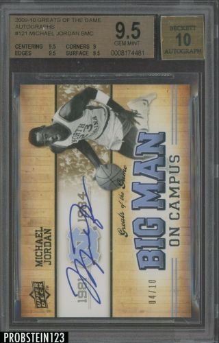 2009 - 10 Ud Greats Of The Game Big Man On Campus Michael Jordan Auto /10 Bgs 9.  5