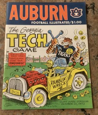 1972 Auburn Vs Georgia Tech Football Program Phil Neel Art