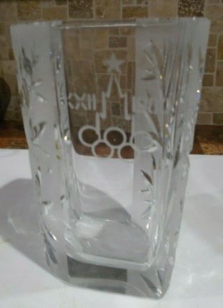 Vintage Eastern European Lead Crystal Etched Vase 1980 Olympic Games