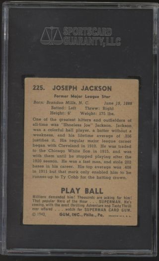1940 Play Ball 225 Shoeless Joe Jackson Superman Back SGC 50 VG/EX 4 2