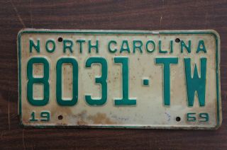 1969 North Carolina License Plate Tag Number 8031 Tw