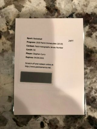 2018 - 19 Immaculate Stephen Curry Patch Auto Jersey Number /30
