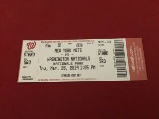 Mets Vs.  Nationals 3/28/19 Ticket - Nats 2019 Home Opener Pete Alonso Mlb Debut