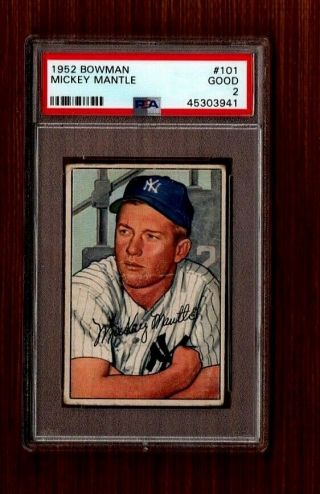1952 Bowman 101 Mickey Mantle York Yankees Baseball Card 2nd Year Psa 2