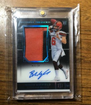 2018 Baker Mayfield National Treasures Midnight /20 Rookie Patch Auto Read