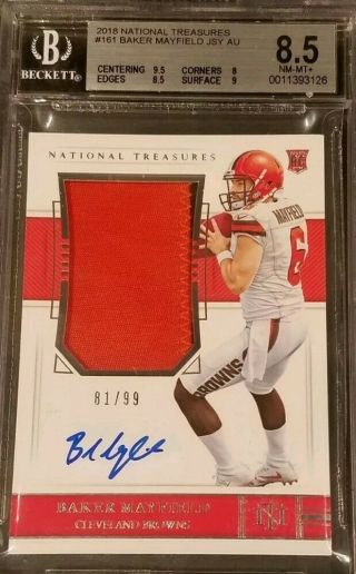 2018 Baker Mayfield National Treasures Auto True Rc /99 Bgs 8.  5/10 2 Clr Patch