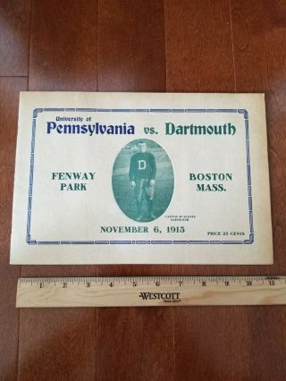 1915 University Of Pennsylvania Vs Dartmouth Football Program Fenway Park Boston