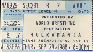 World Wrestling Federation Hulkamania September 29 1988 Ticket Stub Hulk Hogan