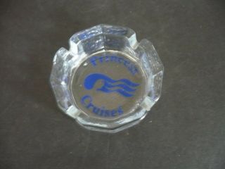 Ashtray Clear Glass With Blue Printing.  Princess Cruise Lines Souvenir