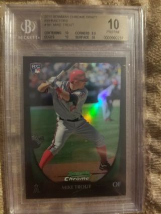 2011 Mike Trout Bowman Chrome Draft Refractor Bgs 10 Pristine Rc 101 2019 Mvp