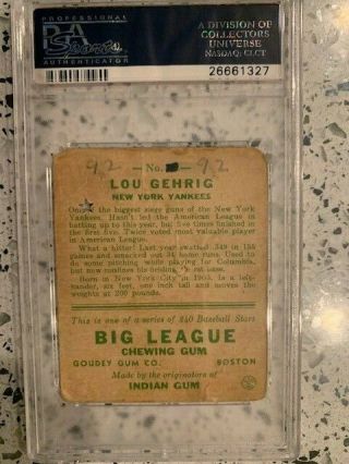1933 Goudey Lou Gehrig 92 PSA 1 MK 2