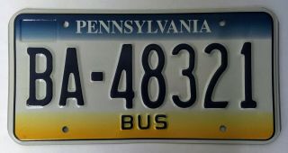 Pennsylvania (pa) Bus License Plate - Blue,  White,  & Yellow - Early 2000s - Nr