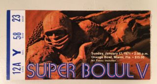 1971 Bowl V Ticket Stub Baltimore Colts Vs Dallas Cowboys @ Orange Bowl 23