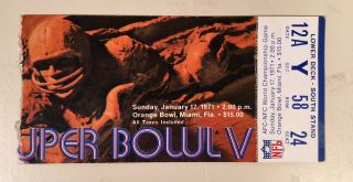 1971 Bowl V Ticket Stub Baltimore Colts Vs Dallas Cowboys @ Orange Bowl 24