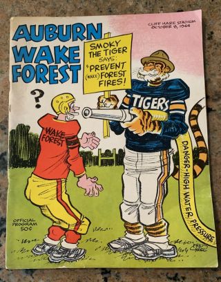 1966 Auburn Vs Wake Forest Football Program Phil Neel Art