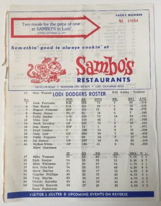 1977 Modesto A ' s Vs Lodi Dodgers Baseball Program at Lodi Rickey Henderson 3