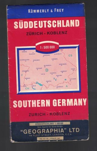 Southern Germany Map Zurich To Koblenz Kummerly & Frey