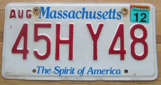 Massachusetts 2012 The Spirit Of America License Plate 45h Y48