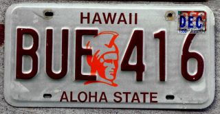 1981 Cool Looking Hawaii " King Kamehameha " License Plate With A 1990 Sticker