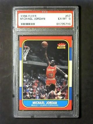 1986 - 1987 Fleer Michael Jordan 57 Basketball Card Psa 6 Ex - Mt
