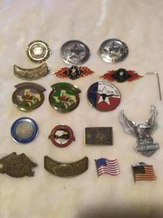 Set Of 17 Motorcycle Pins (harley Davidson,  Flag,  R.  O.  T. ,  Misc. )