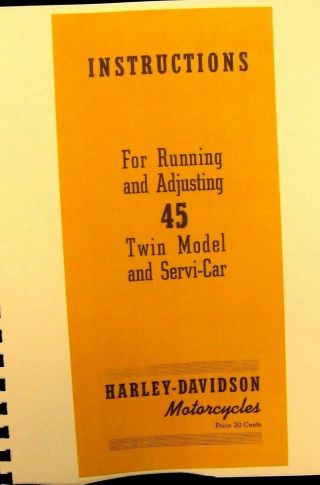 Harley - Davidson Instruction For Running & Adjusting 45 Twin Model - Side - Cars