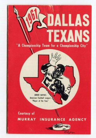 1961 Dallas Texans Football Pocket Schedule Abner Haynes Very Scarce