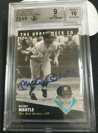 Mickey Mantle Autographed 1994 Upper Deck All - Time Heroes Card 100 / Bgs 9