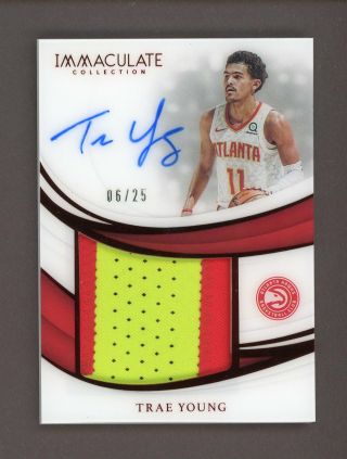 2018 - 19 Immaculate Premium Red Trae Young Hawks Rpa Rc Patch Auto /25 Hot Card