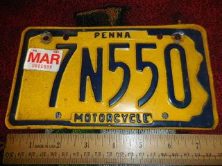 Pa.  Pennsylvania Mc Motorcycle License Plate 7n550 Tag Date 3 - 81 Ships