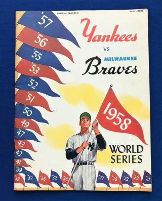 1958 York Yankees Vs Milwaukee Braves World Series Program Mickey Mantle