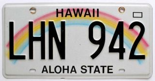 Hawaii " Rainbow " Aloha State License Plate,  Lhn 942,  Maui Vacation,  Waikiki