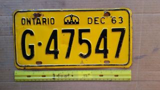 License Plate,  Canada,  Ontario,  1964,  Crown,  G - 47547