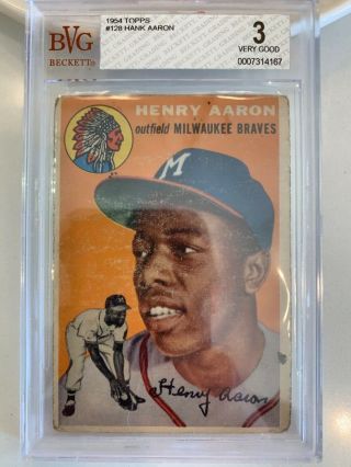 1954 Topps Hank Aaron Milwaukee Braves 128 Rookie Baseball Card.  Bvg 3