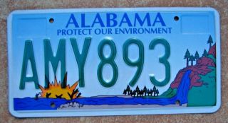 Alabama Graphic Protect Environment Specialty Auto License Plate " Amy 893 " Al