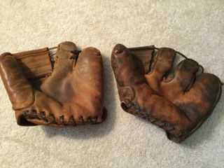 Vintage Pair 1940’s Baseball Catcher’s Mitts,  Rawlings Wilson Way Cool.