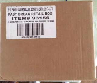 2018 Panini Donruss Optic Fast Break Retail Case 20 Boxes