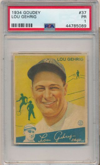 1934 Goudey 37 Lou Gehrig Psa 1 Poor