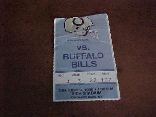 1990 Indianapolis Colts V Buffalo Bills Football Ticket 9/9 Jeff George 1st Game
