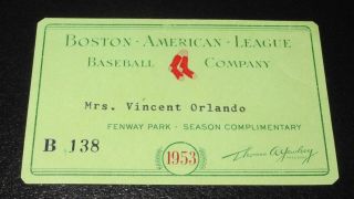 1953 Baseball Boston Red Sox Fenway Park Season Pass Ticket Stub Ted Williams