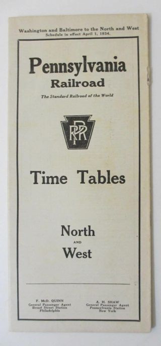 Vintage 1934 Pennsylvania Railroad Prr Timetable Washington Baltimore