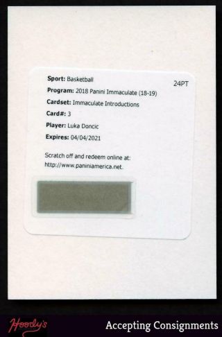 2018 - 19 Immaculate Introductions Autographs Luka Doncic Auto /99 Exch Rookie Rc