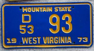 1973 Gold Incused On Blue West Virginia Dealer [d 53] License Plate