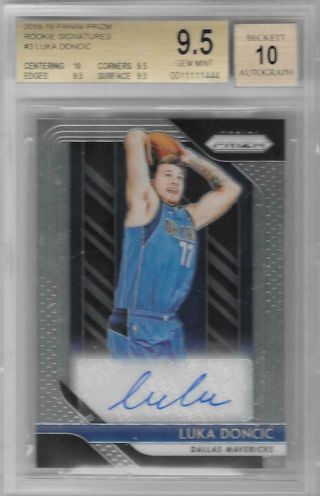 2018 - 19 Luka Doncic Panini Prizm Auto Rc - Bgs 9.  5 Gem W/all 9.  5 & 10 Subs