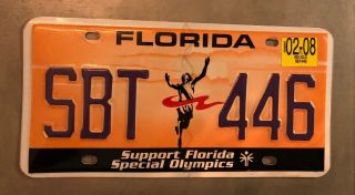 Florida Special Olympics License Plate 2008 Orange Purple