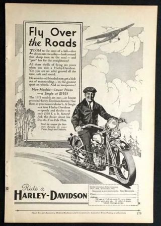 1932 Harley Davidson Fly Over The Roads Vintage Ad