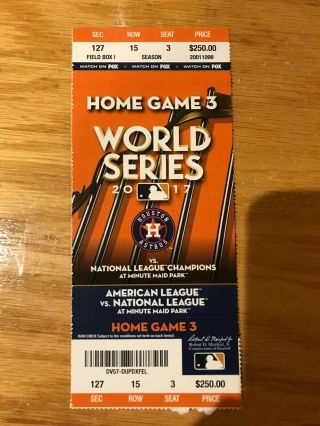 2017 World Series Ticket Stub Home Game 3 La Dodgers At Houston Astros