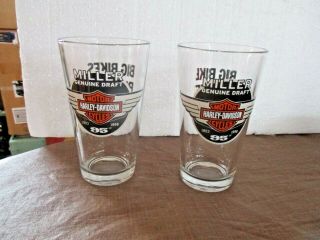 Two Miller Draft Harley Davidson 95th Anniversary Beer Glasses,  1998