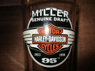 Two Miller Draft Harley Davidson 95th Anniversary Beer Glasses,  1998 3