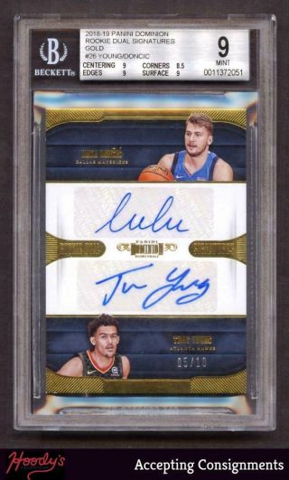 2018 - 19 Dominion Rookie Trae Young & Luka Doncic Autograph Auto 5/10 Bgs 9 Rc
